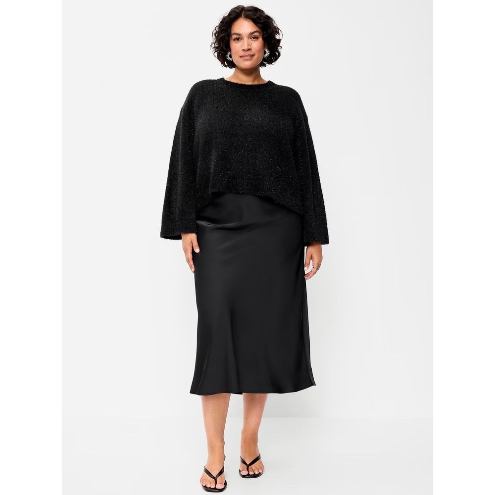 NWT Old Navy Black Satin Midi Skirt Size M